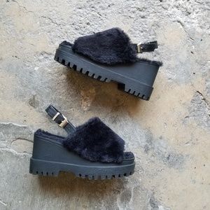 Fuzzy platform sandals